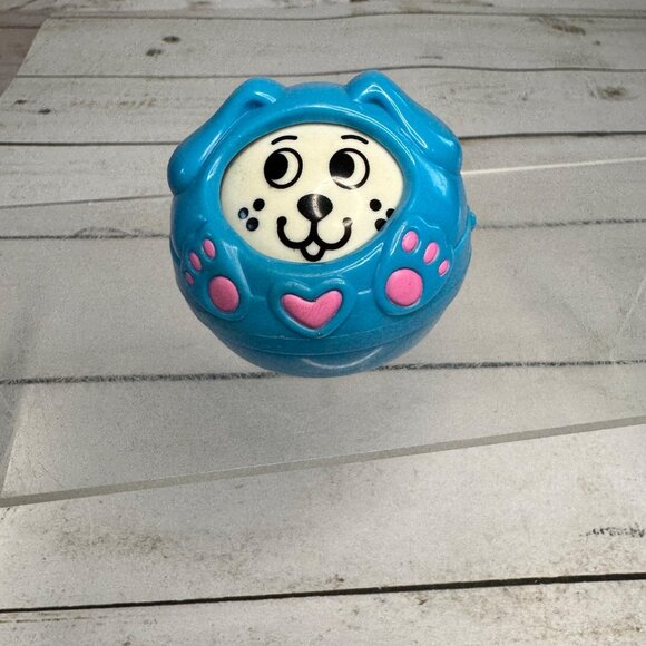 1996 McDonald’s Fisher Price Puppy Roly Poly Toy Blue Heart Design Vintage - Picture 1 of 5